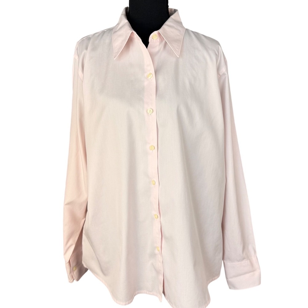 Eddie Bauer Women XL Pink Button Down Shirt Wrinkle Resistant Cotton Long Sleeve